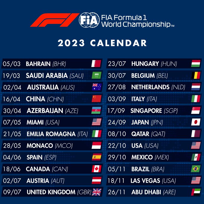 FIA aprova calendário da temporada 2023 de Fórmula 1 com recorde de 24